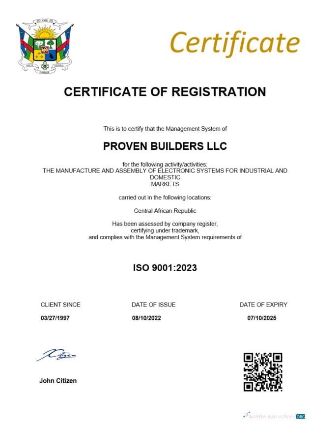 Central African Republic certificate of registration Word and PDF template